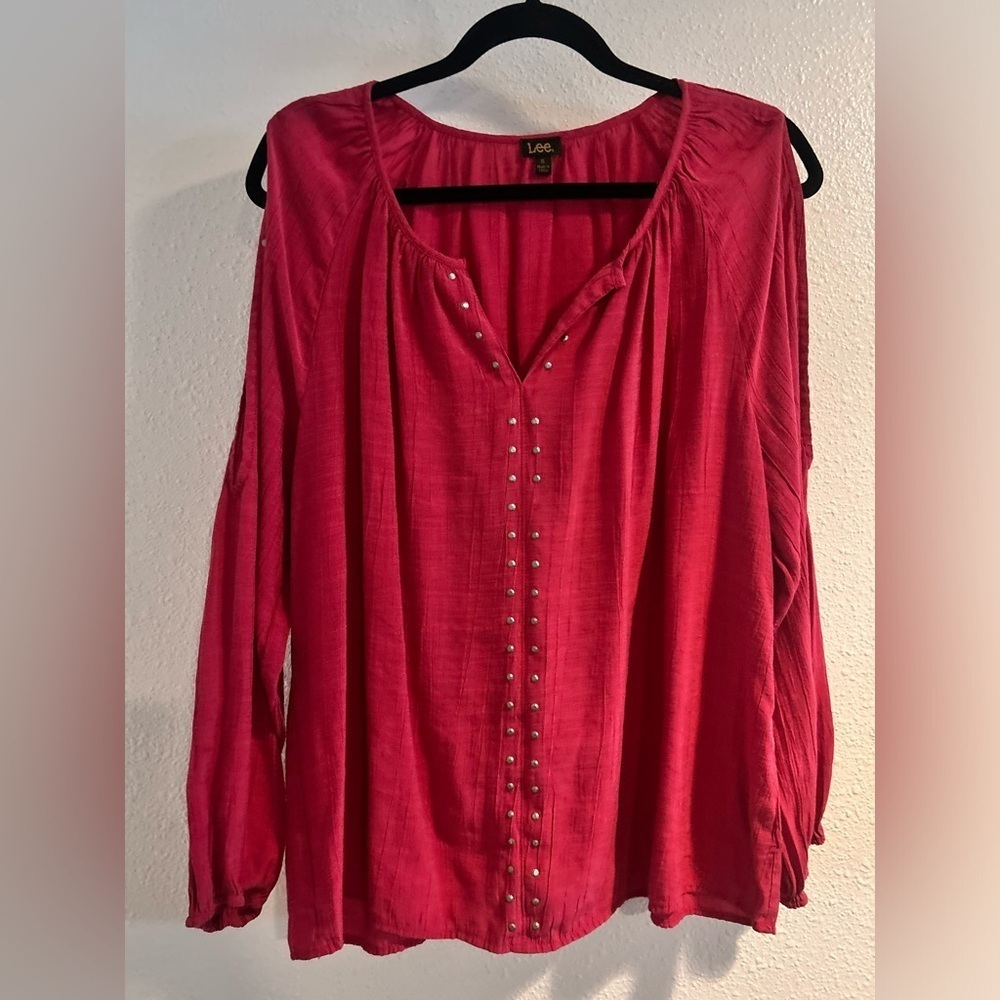 Lee Women's Vibrant Pink Blouse with Stud Accents Size XL